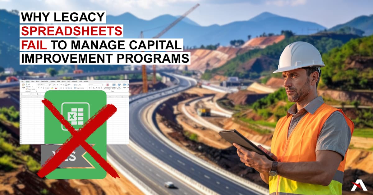 civil engineer man holding iPad while looking to the left at Excel spreadsheet