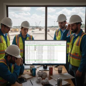 Team of civil engineers unhappy at computer