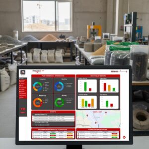 Desktop with LIMS dashboard in construction materials testing lab